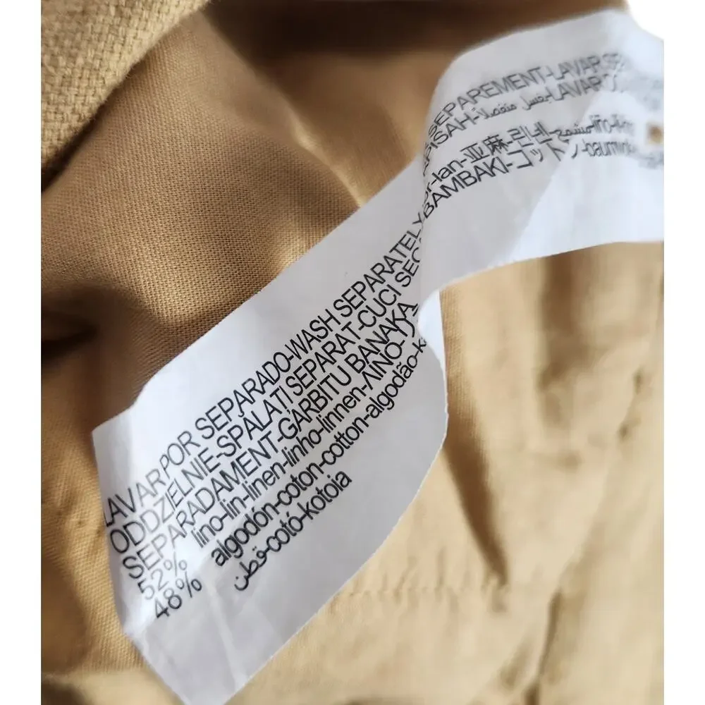 ZARA Men's European Linen Blend Trousers 32 x 27 Yellow Minimalist Ankle Pant